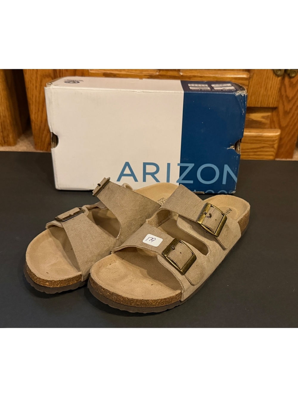 Arizona Fireside Taupe Women's Size 7M Slide Sandals with Adjustable Buckles